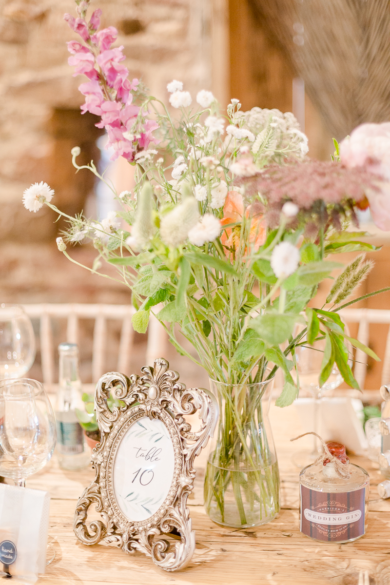 wildflowers as table decoration at wedding reception