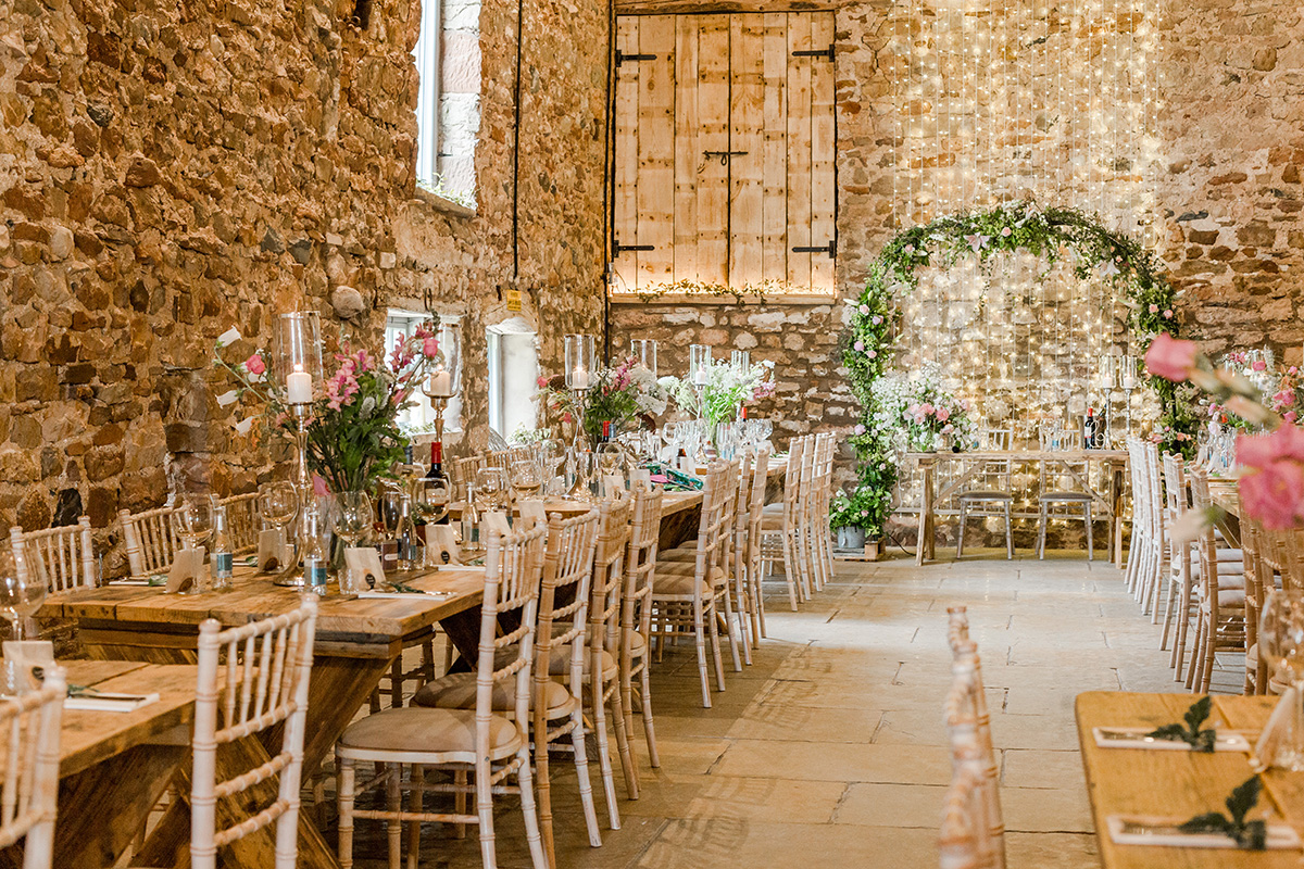 long wedding tables at reception