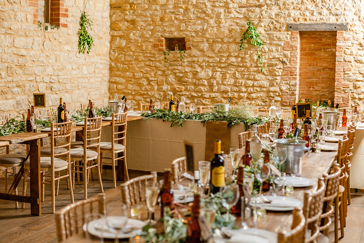 Long tables at wedding reception