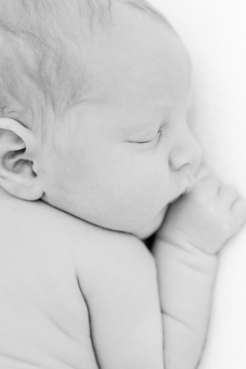 black and white photo of sleeping baby