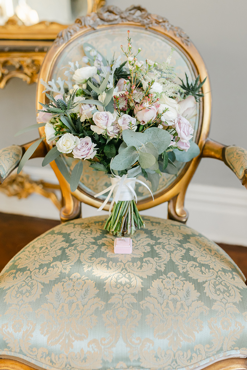 Wedding bouquet on vintage chair