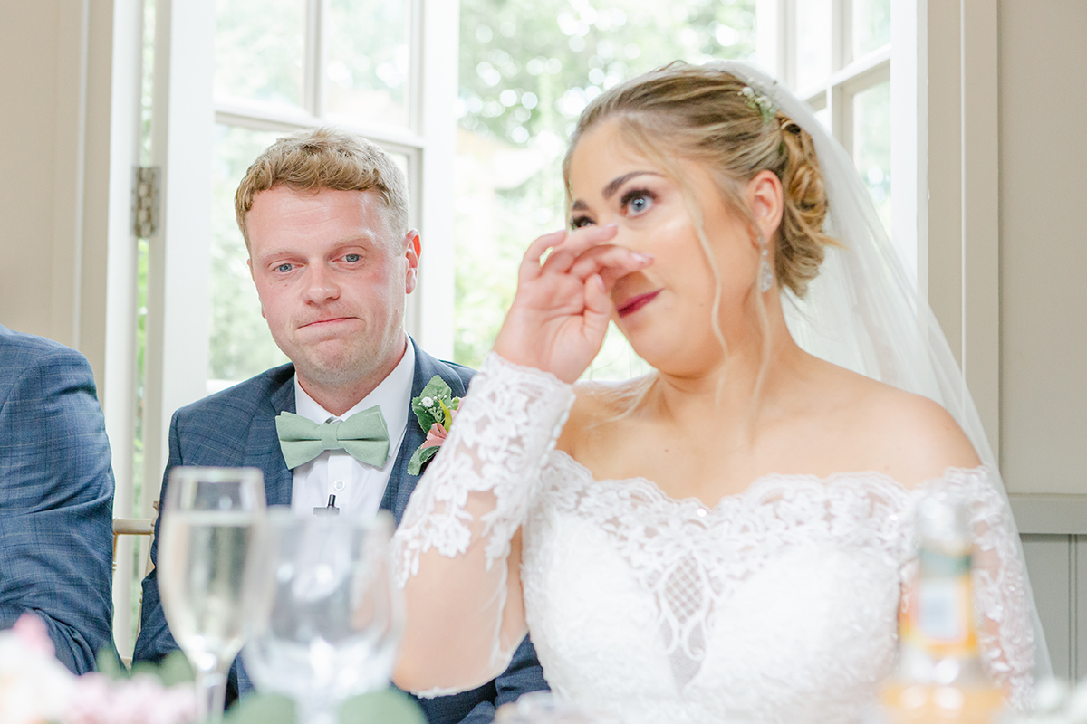 Bride and groom very emotional during speeches